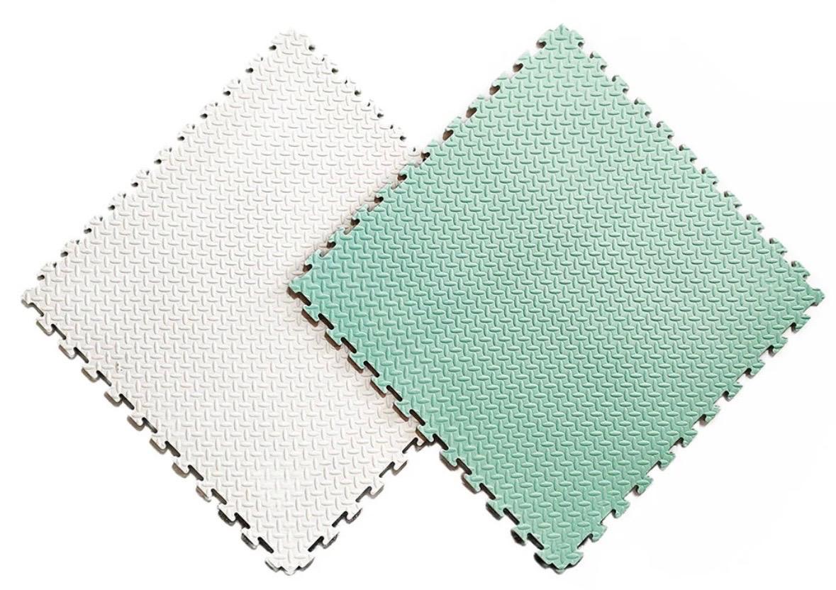 White and green foam floor tile combination