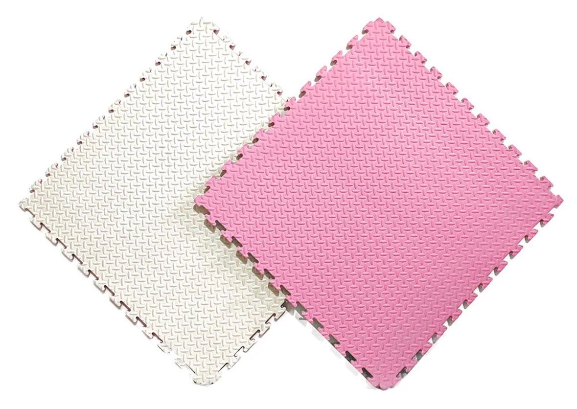 White and pink foam floor tile combination